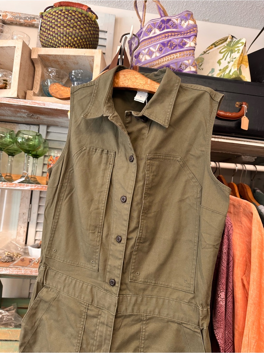 Duluth new w/o tags Olive Green Utility Sleeveless Jumpsuit - Picture 4 of 14